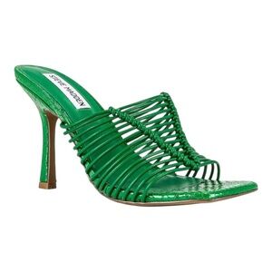 STEVE MADDEN Women's Green Bonds Cage Square Toe Stiletto Heel Mule Sandal Size9